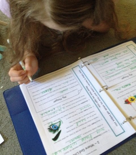 girl working on Prayer and Bible Study Program for homeschool