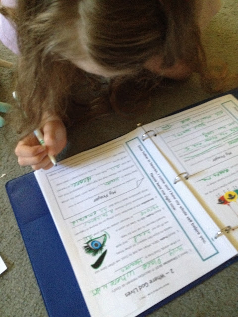girl working on Prayer and Bible Study Program for homeschool